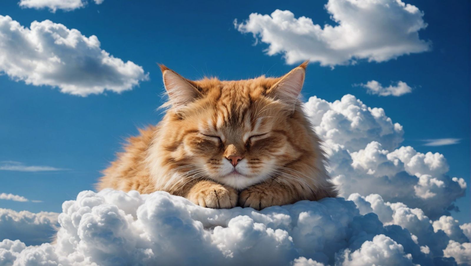 Dreamy Cloud Cat Napping in Blue Sky