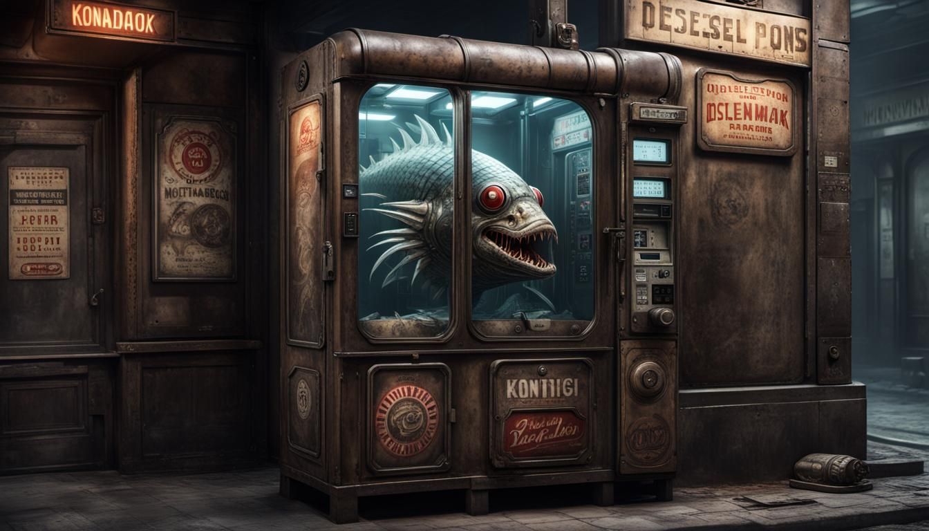 Dieselpunk Monkfish Vending Machine in Kondakov Style
