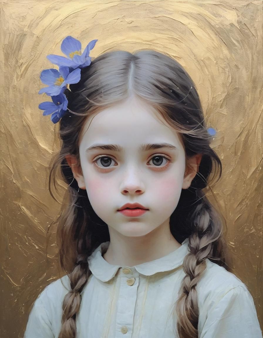 Ethereal Girl in Golden Twilight: Post-Impressionism Art