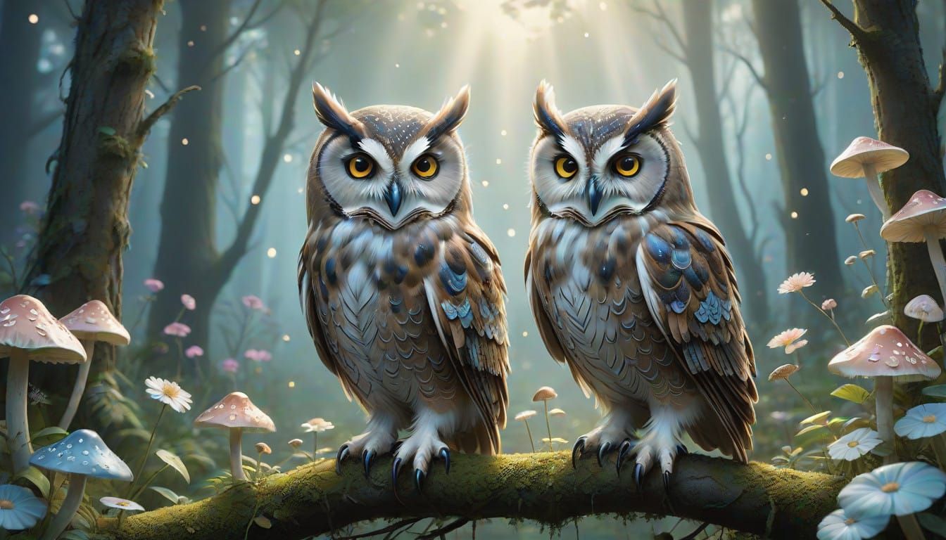 Elegant Fantasy Owl in Japanese Anime Style