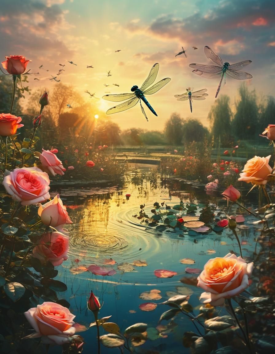 Dragonflies Dancing in Sunset: Autochrome Diamond Painting