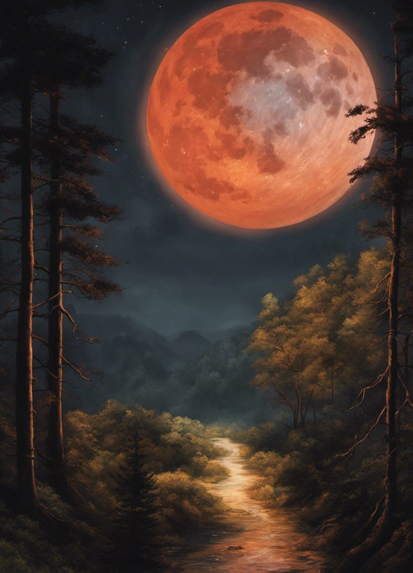 Eerie Full Moon with Woman's Face Superimposed