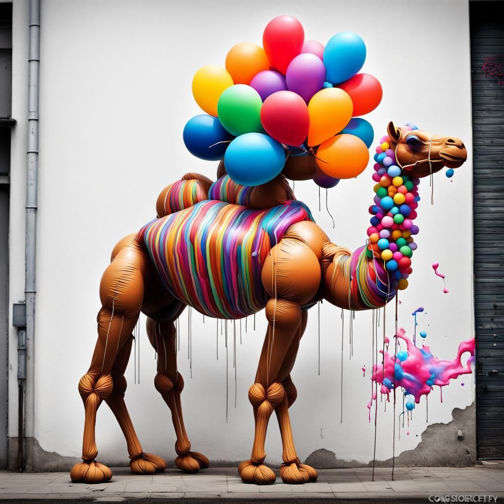 Balloon camel, constructed entirely from deflated balloons