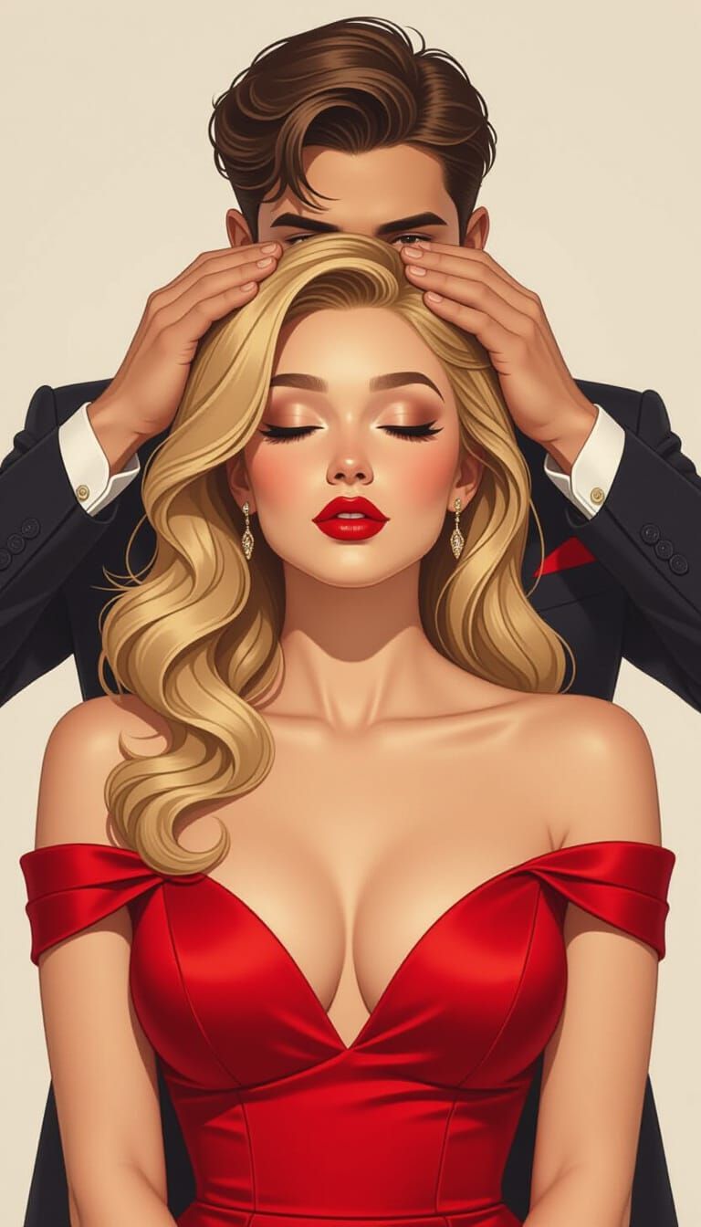 Elegant Woman's Surprise in Realistic Style