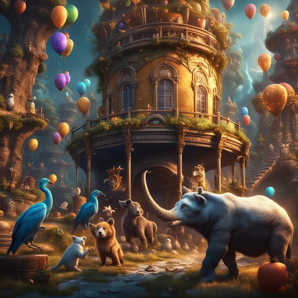 Festive Animal Birthday Celebration in Detailed Matte Painti...