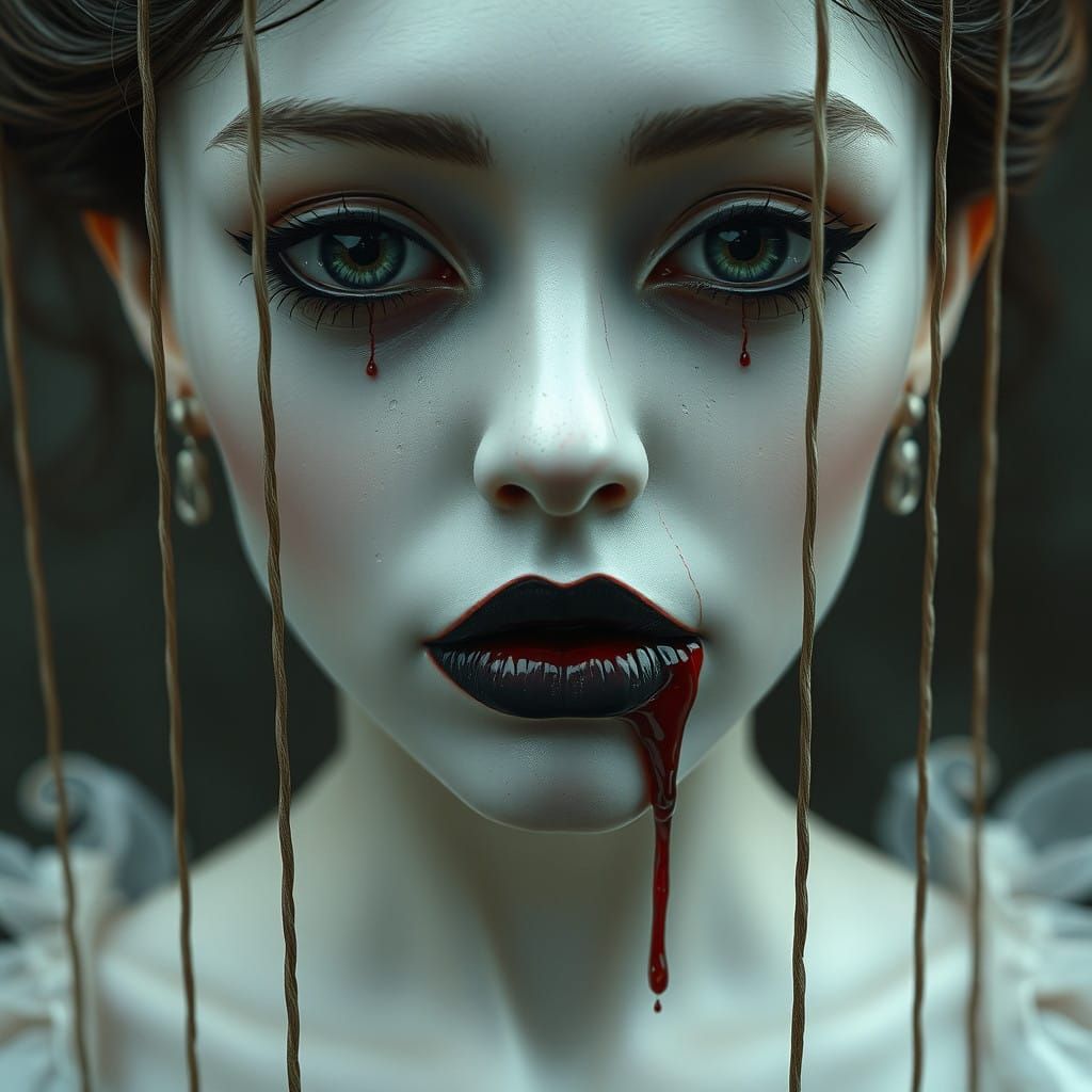 Ethereal Puppeteer's Tragic Figure in Misty Fantasy