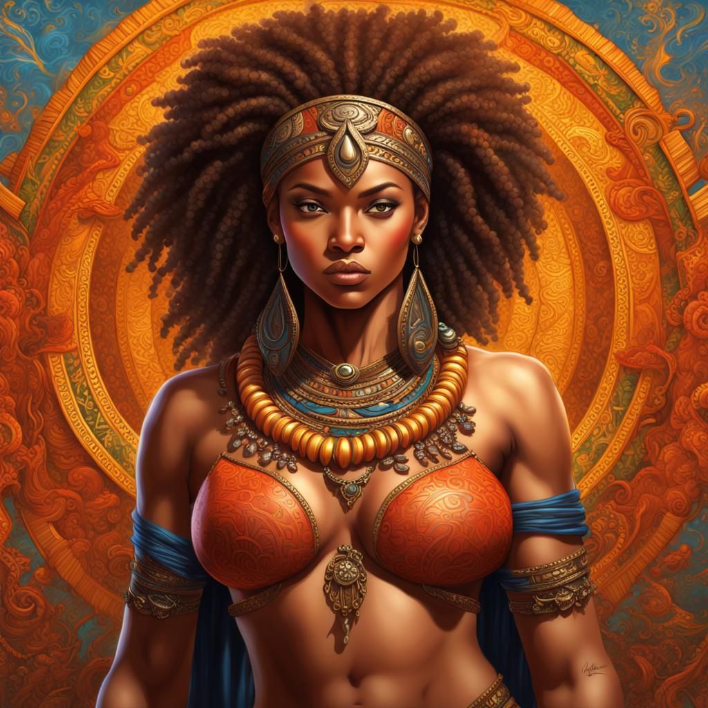 Stunning African Goddess in Vibrant Fighting Garb