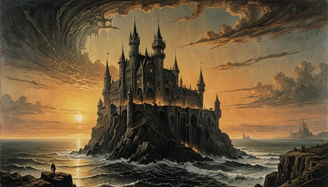 Ocean Castle Sunset in Romantic Style