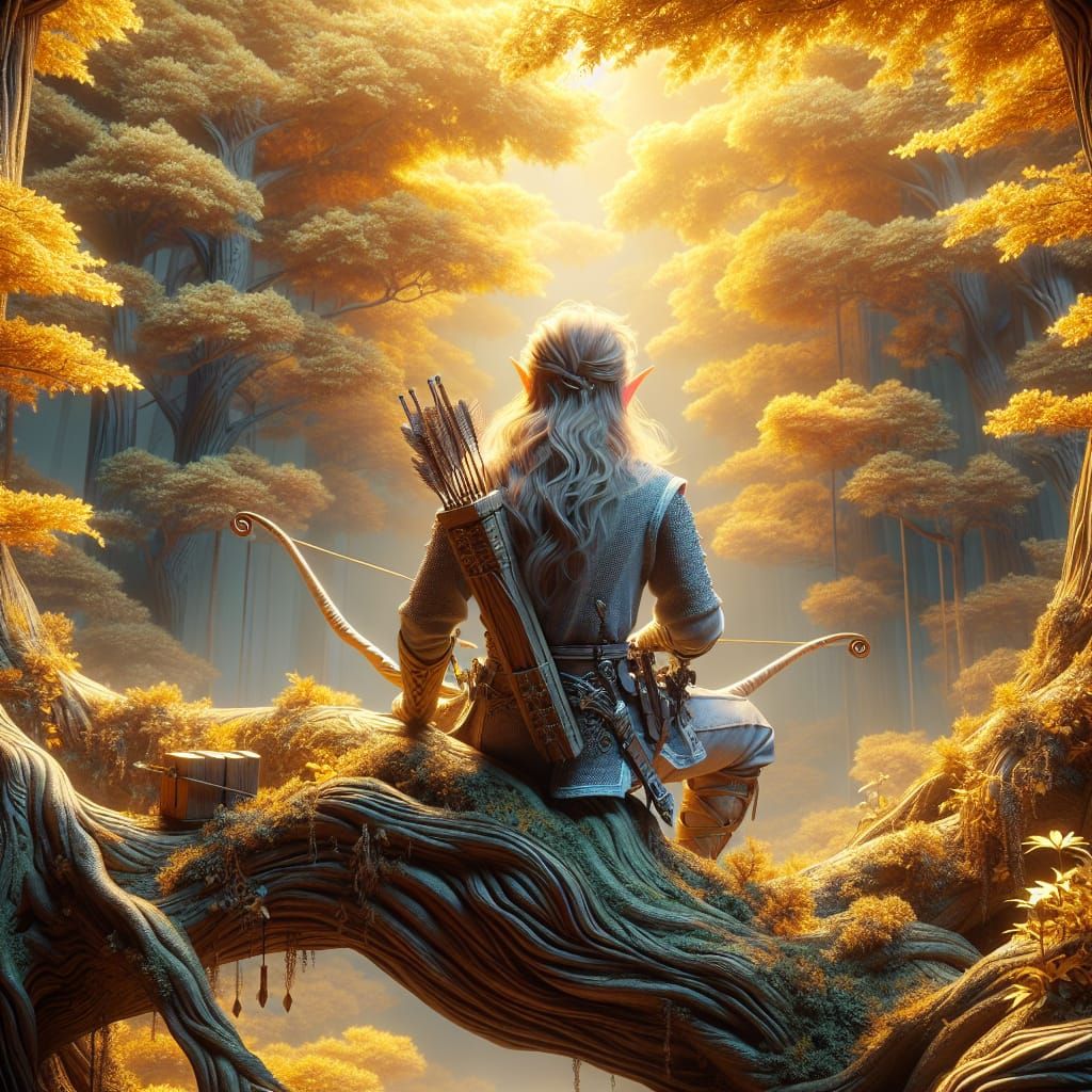 Elf in Golden Forest, Hypermaximalism Art