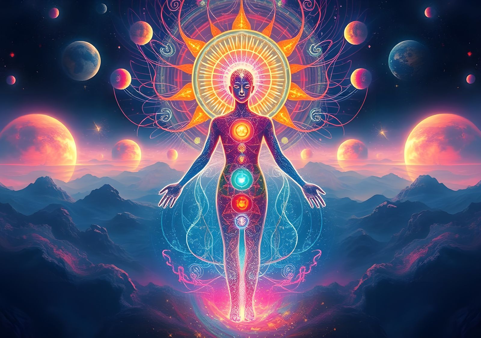 Abstract Chakras with Runic Planets in 8k