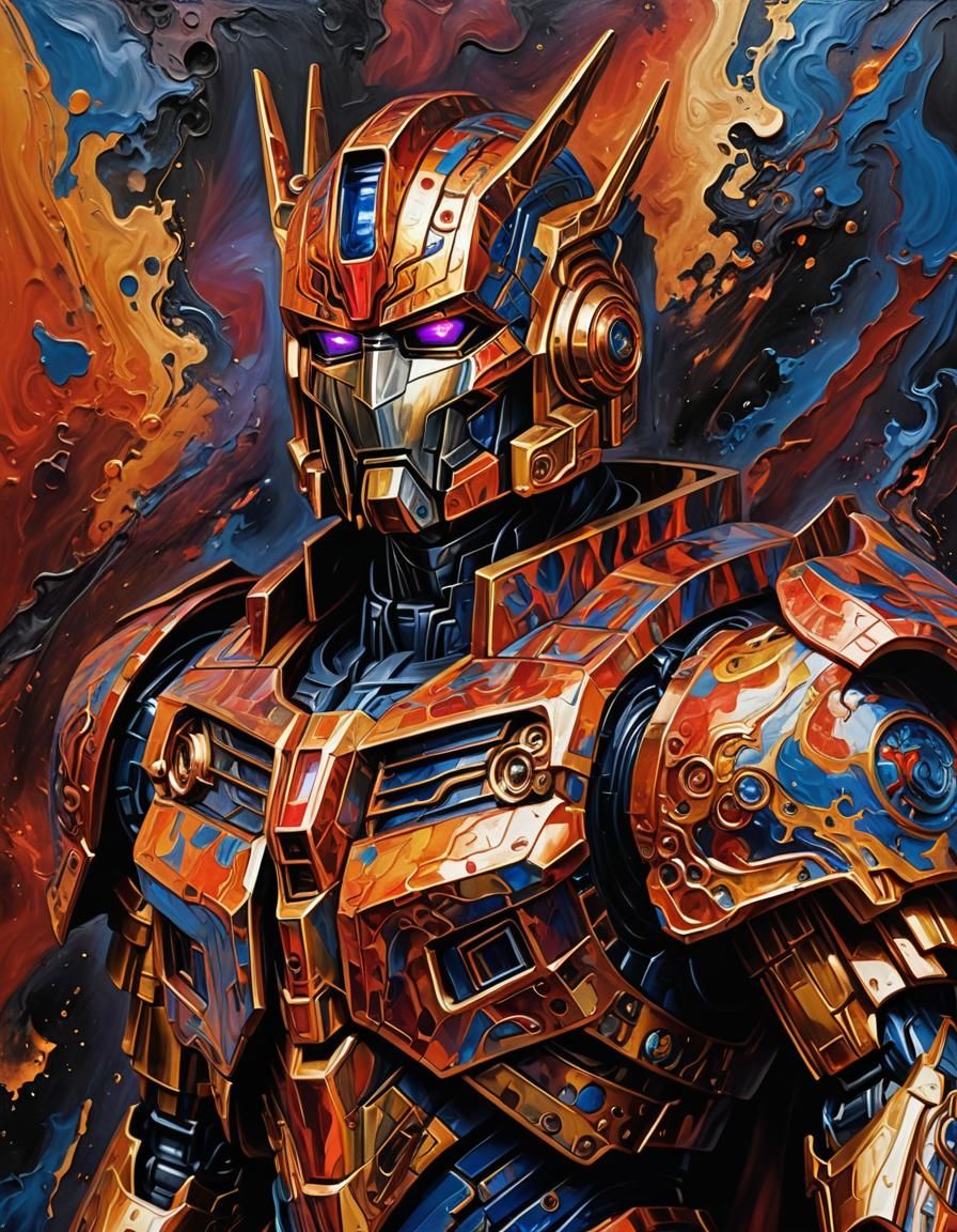 DAMASCUS LAVA volcanic Optimus Prime 🤖☄️ Oil Painting Deep ...