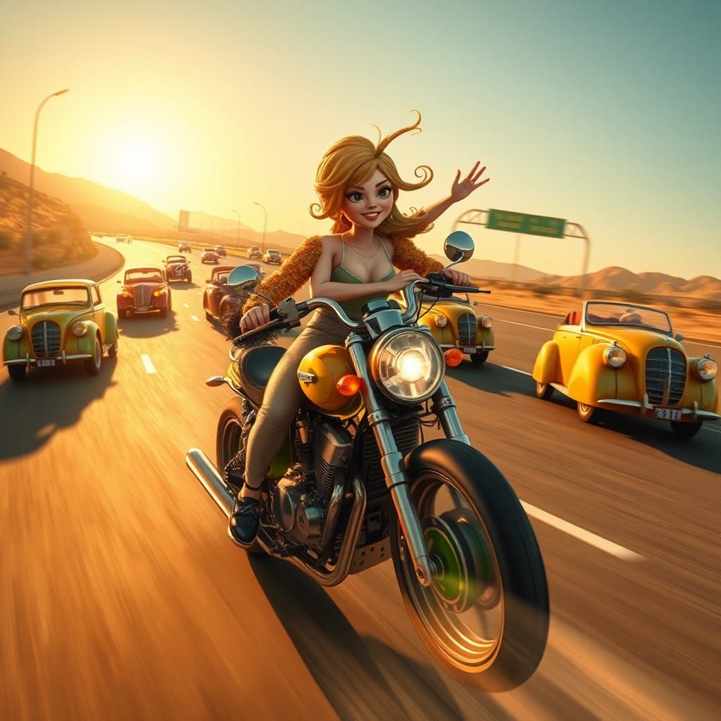 Falafel and Pickle Motorcycle Ride in Photorealistic Style