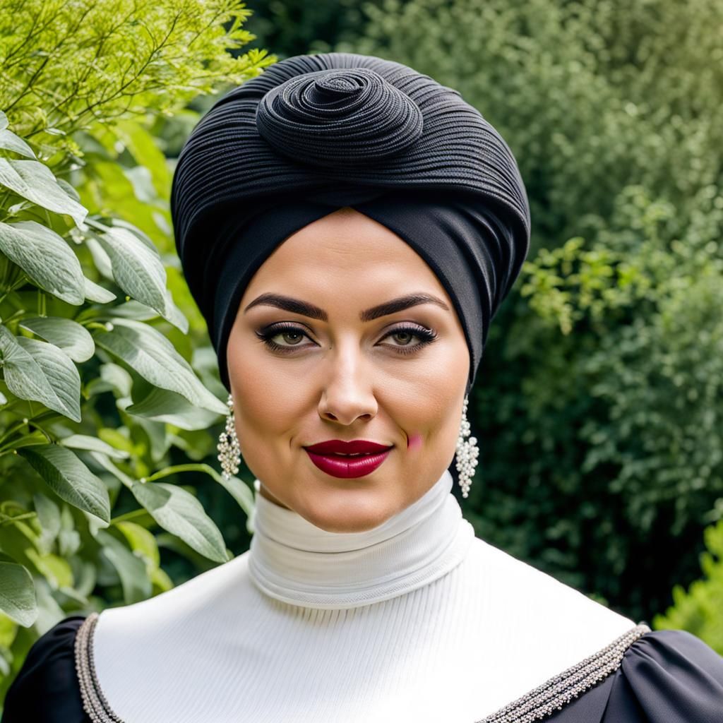 Victorian Woman in Garden Wearing Turban
