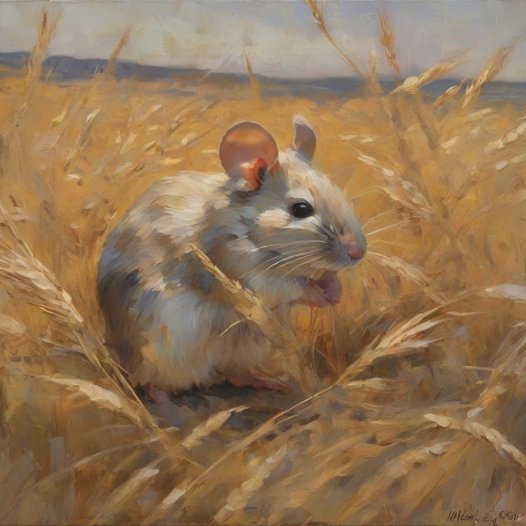 Mouse Stealing Grain as Expressive Oil Painting