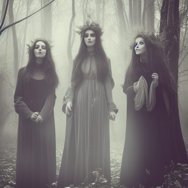 Enchanting Witches' Ritual in Autumn Forest, Dittmann Style