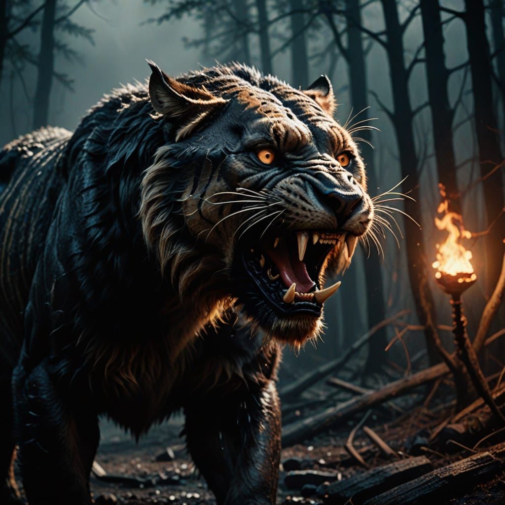 Saber-Toothed Cat Emerges from Darkness in Epic 35mm Film Ae...