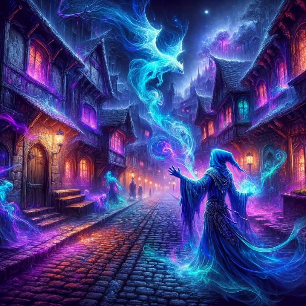 Medieval Fantasy Village Under Mystical Night