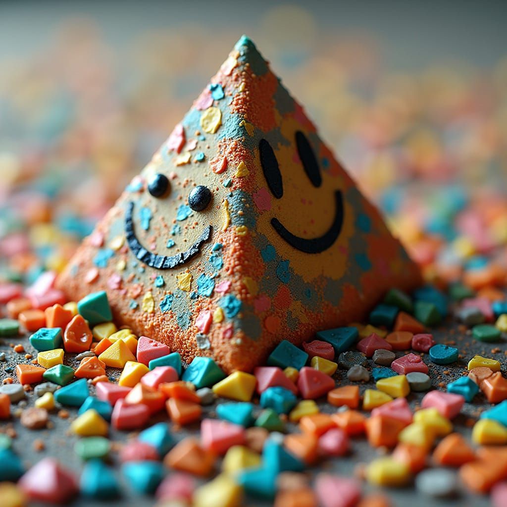 Melting Pyramid of Plastic Flakes in Spotlight