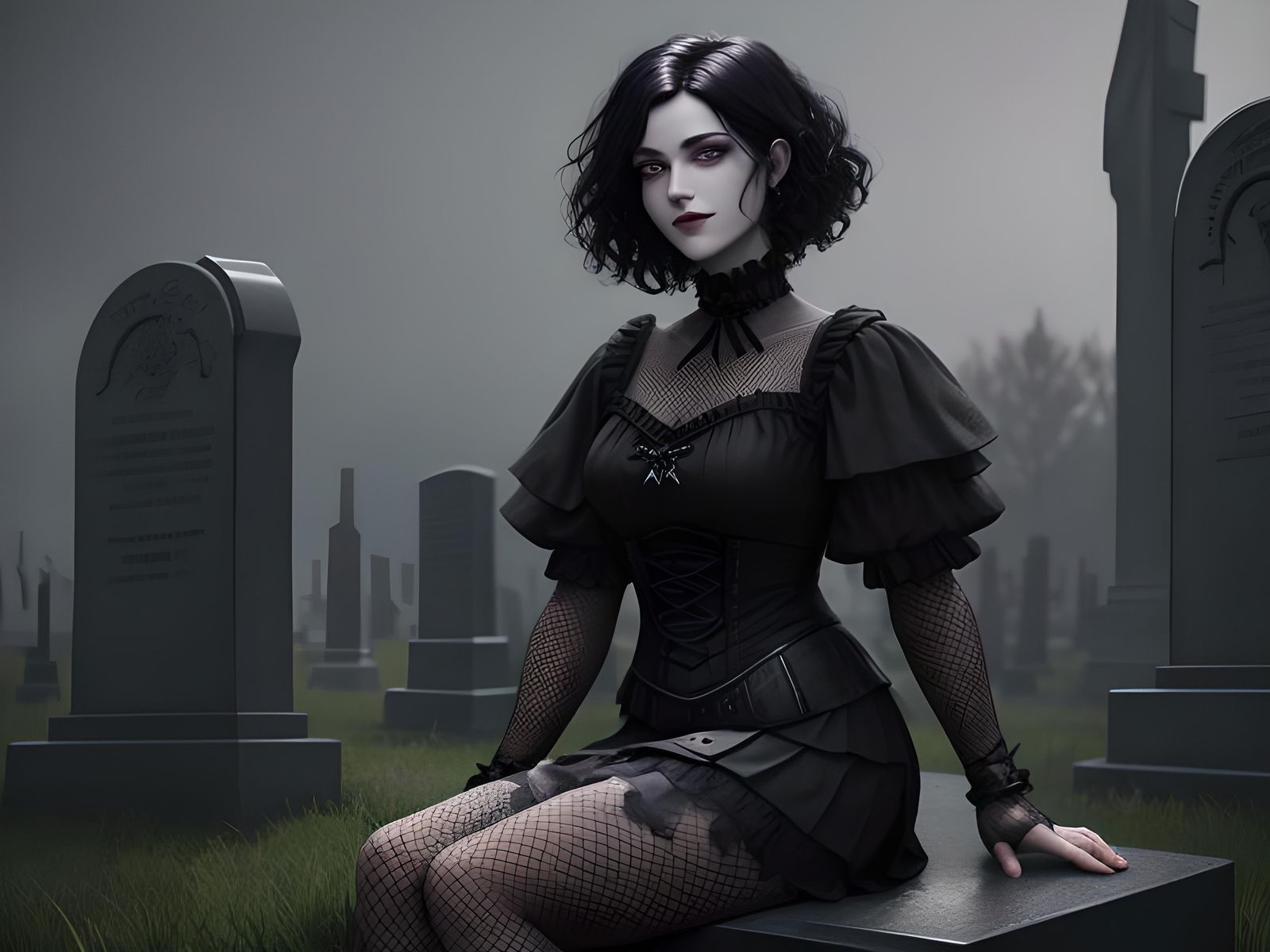 Gothic Woman in Cemetery: Dark Fantasy Concept Art