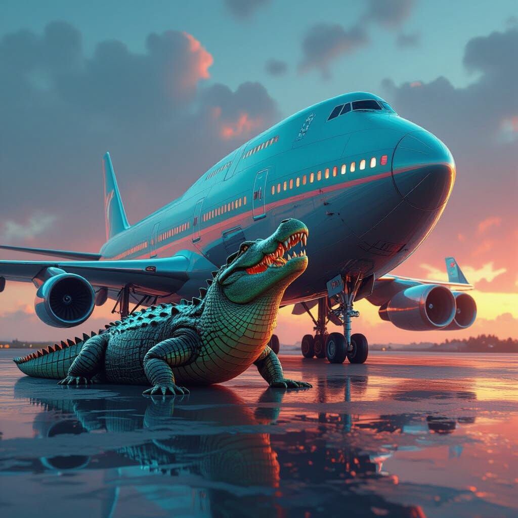 Alligator and 747 Hybrid in Matte Painting Style
