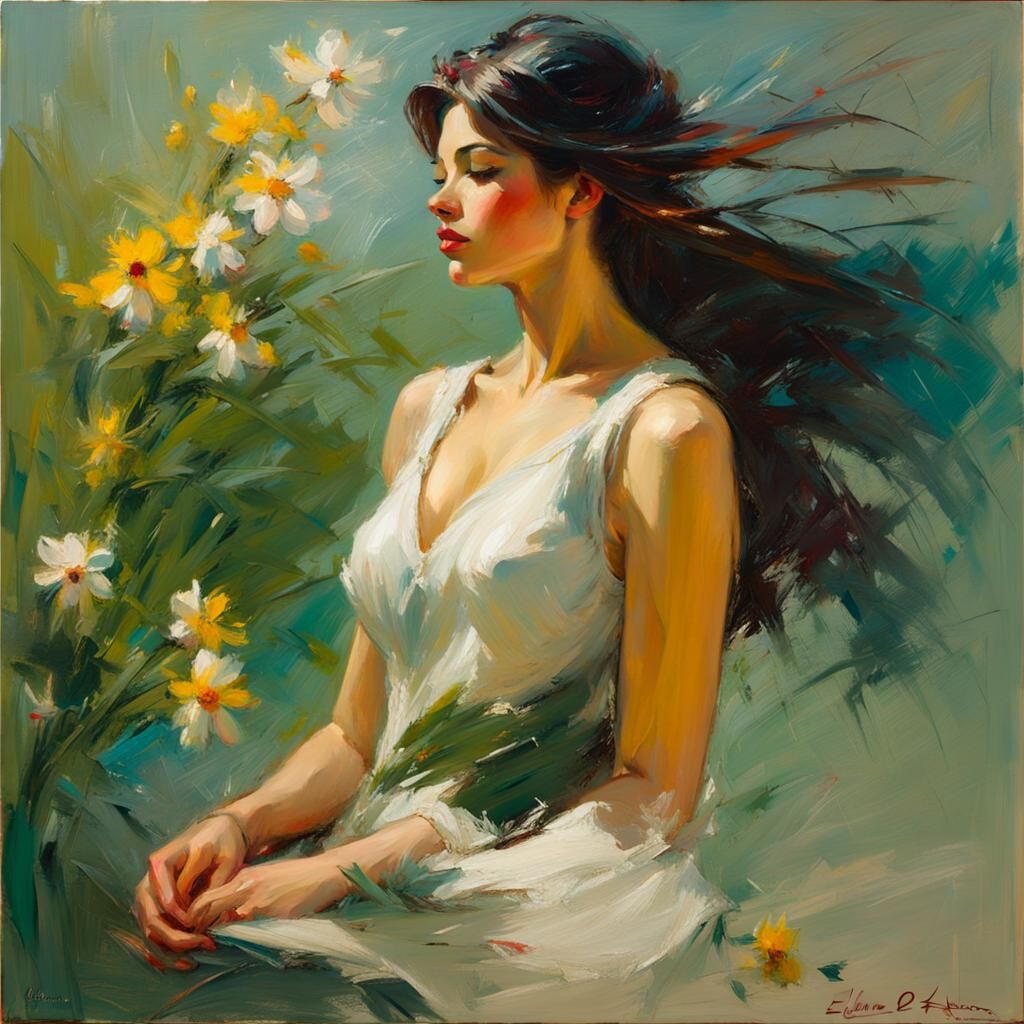 Girl's Spring Equinox Dream in Abstract Expressionism