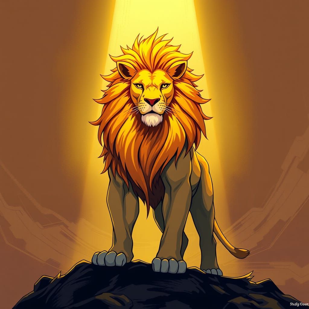Regal Lion Patronus in Vibrant Anime Style