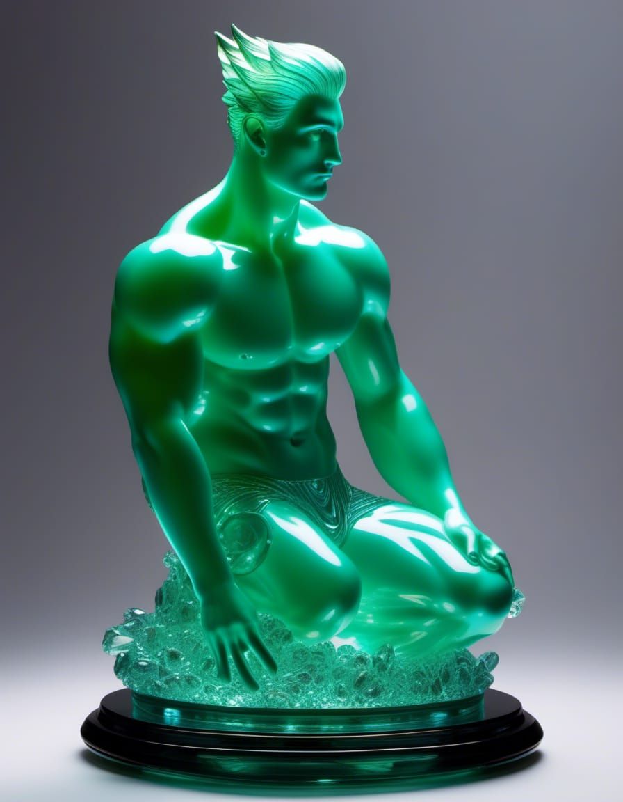 Glowing Glass Statue of Young Man in Gym