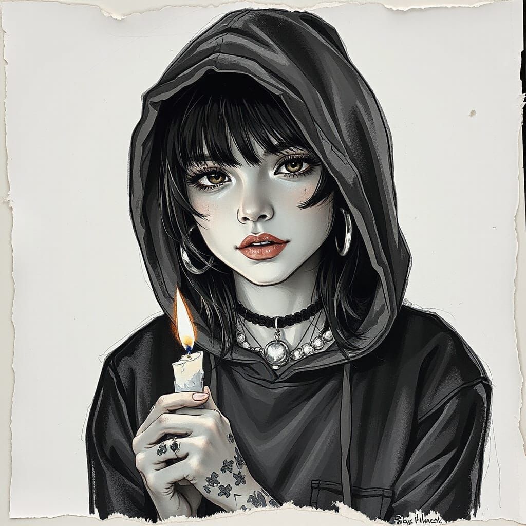 Punk Goth Girl Sketch with Expressive Eyes