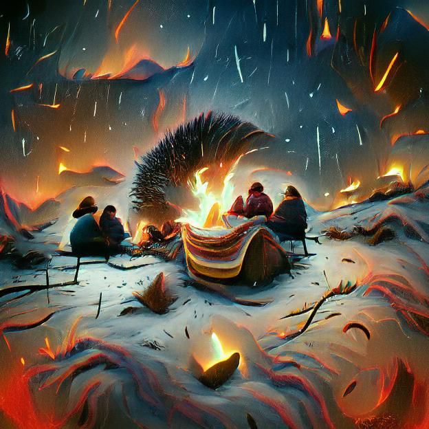 Campfire Scene on a Windy Winter Night