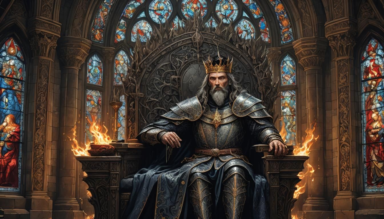 Majestic Medieval King on Throne in Stone Castle