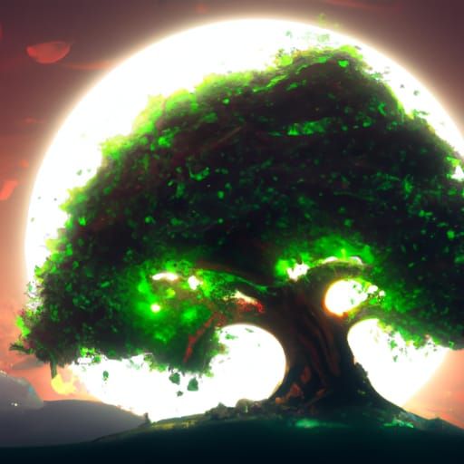 Magical Tree Under Solar Eclipse at Night