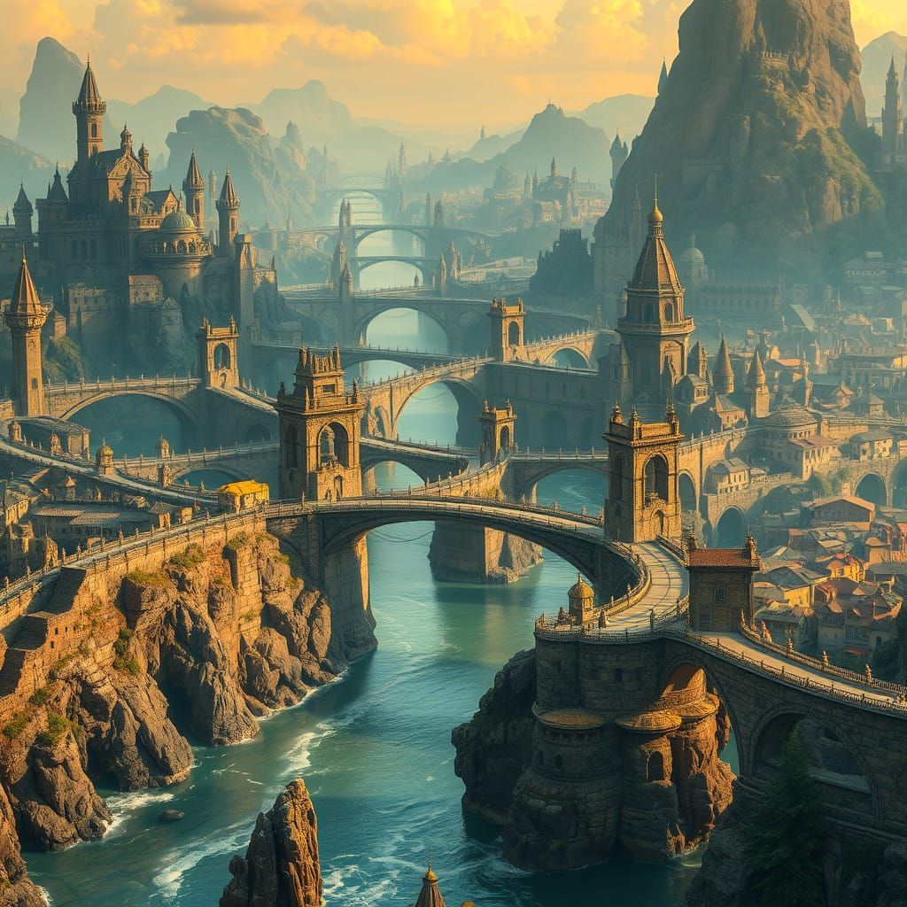 Ethereal Metropolis in Warm, Golden Light