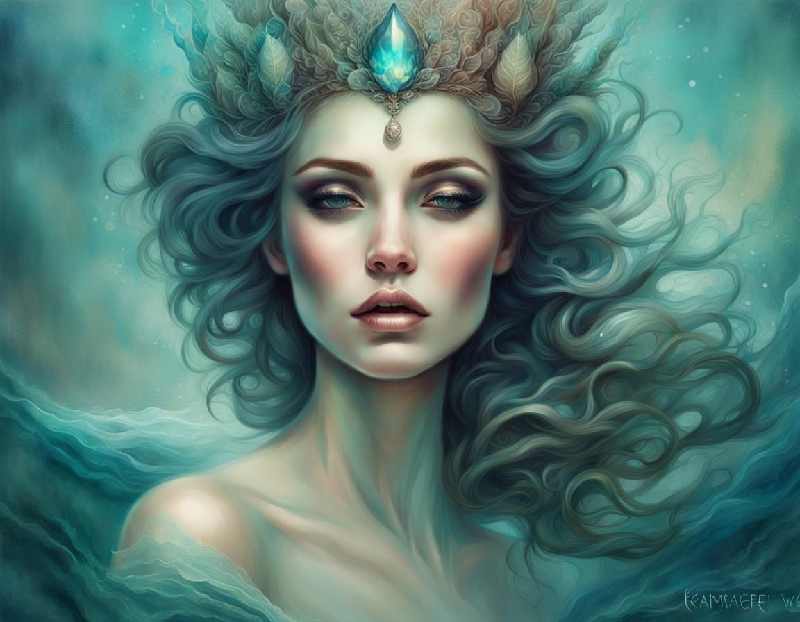 Stunning Sea Goddess Portrait with Iridescent Crown