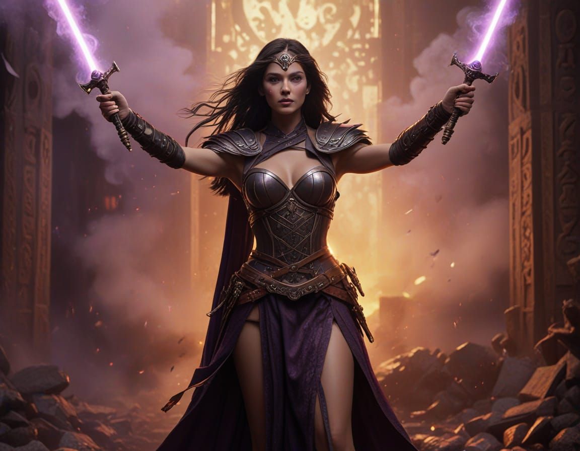 Sorceress with Plasma Sword in Cinematic Still