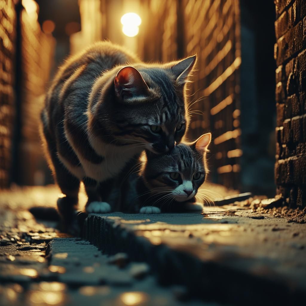 Cat and Mouse Embrace in Cinematic Lighting