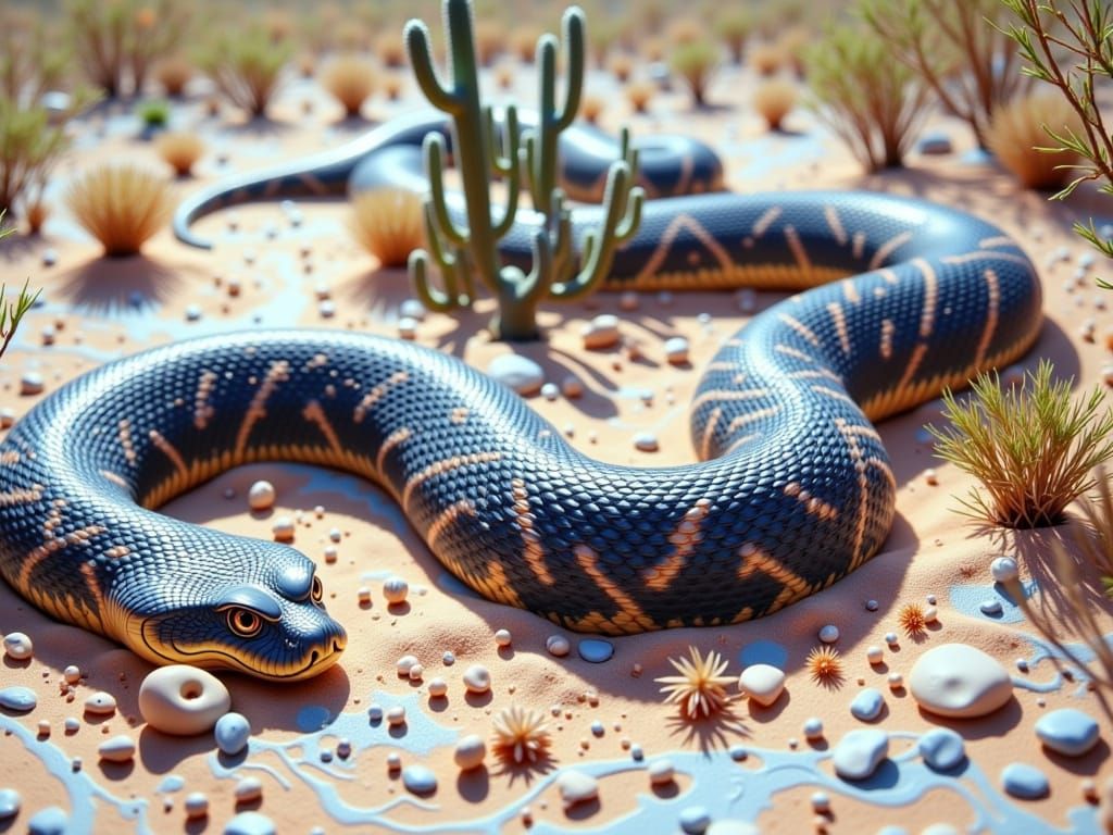 Rattlesnake Slithering Through Desert as Oil Painting