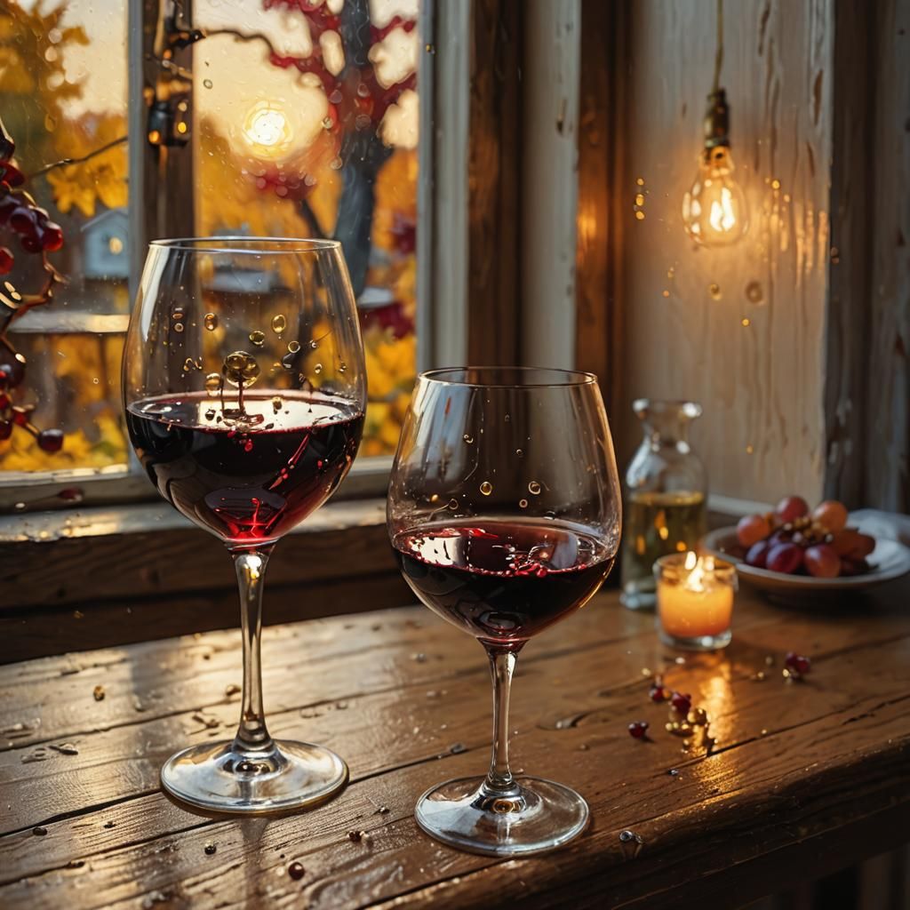 Cozy Autumn Still Life with Red Wine