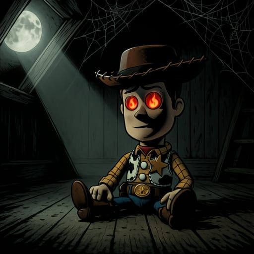 Sinister Sheriff Woody with Glowing Red Eyes