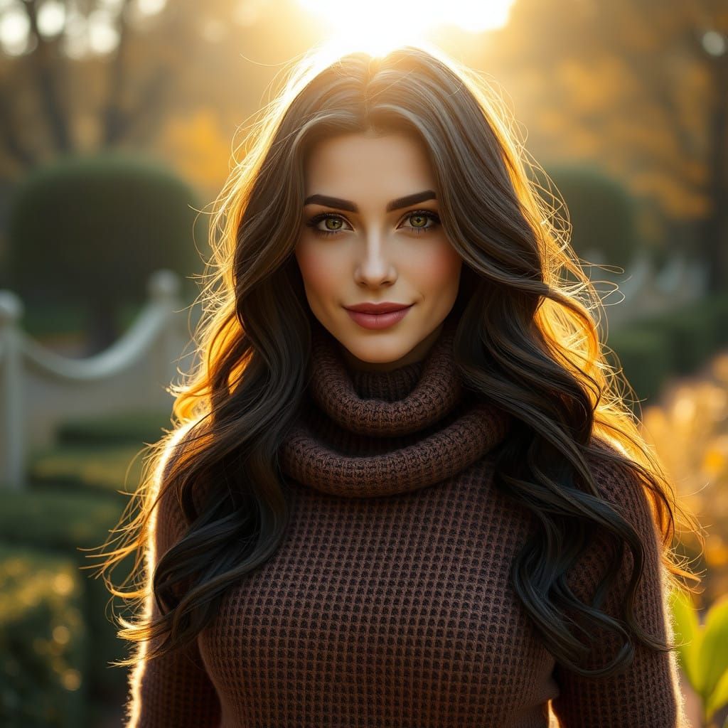 Enchanting Autumn Lady in Whimsical Garden Setting