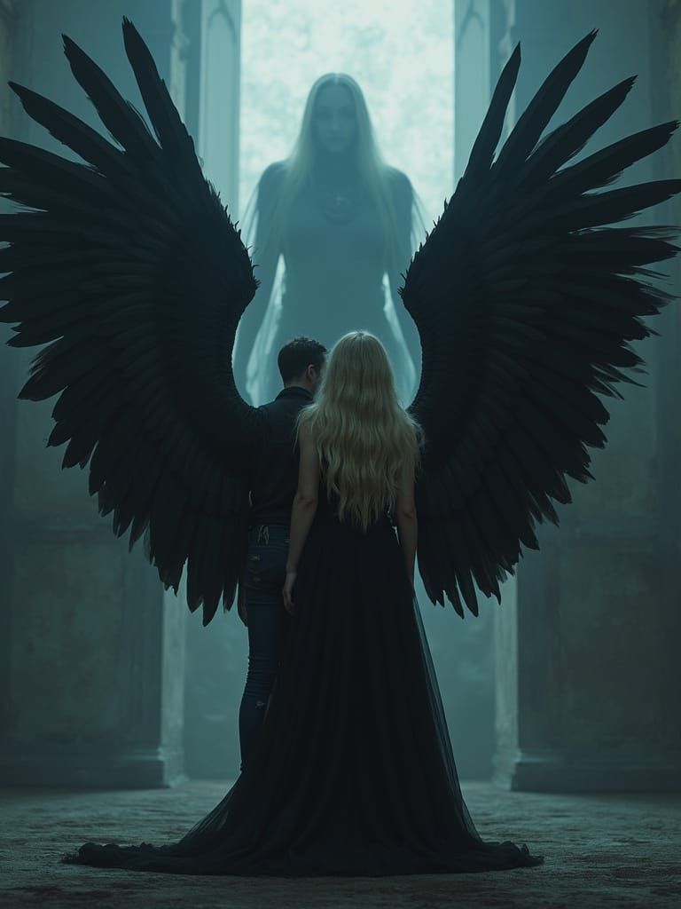 Futuristic Gothic Couple in Haunted Interior