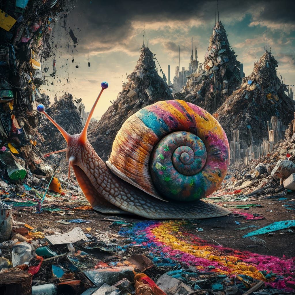 Psychedelic Snail Creates Art in Dystopian Cityscape