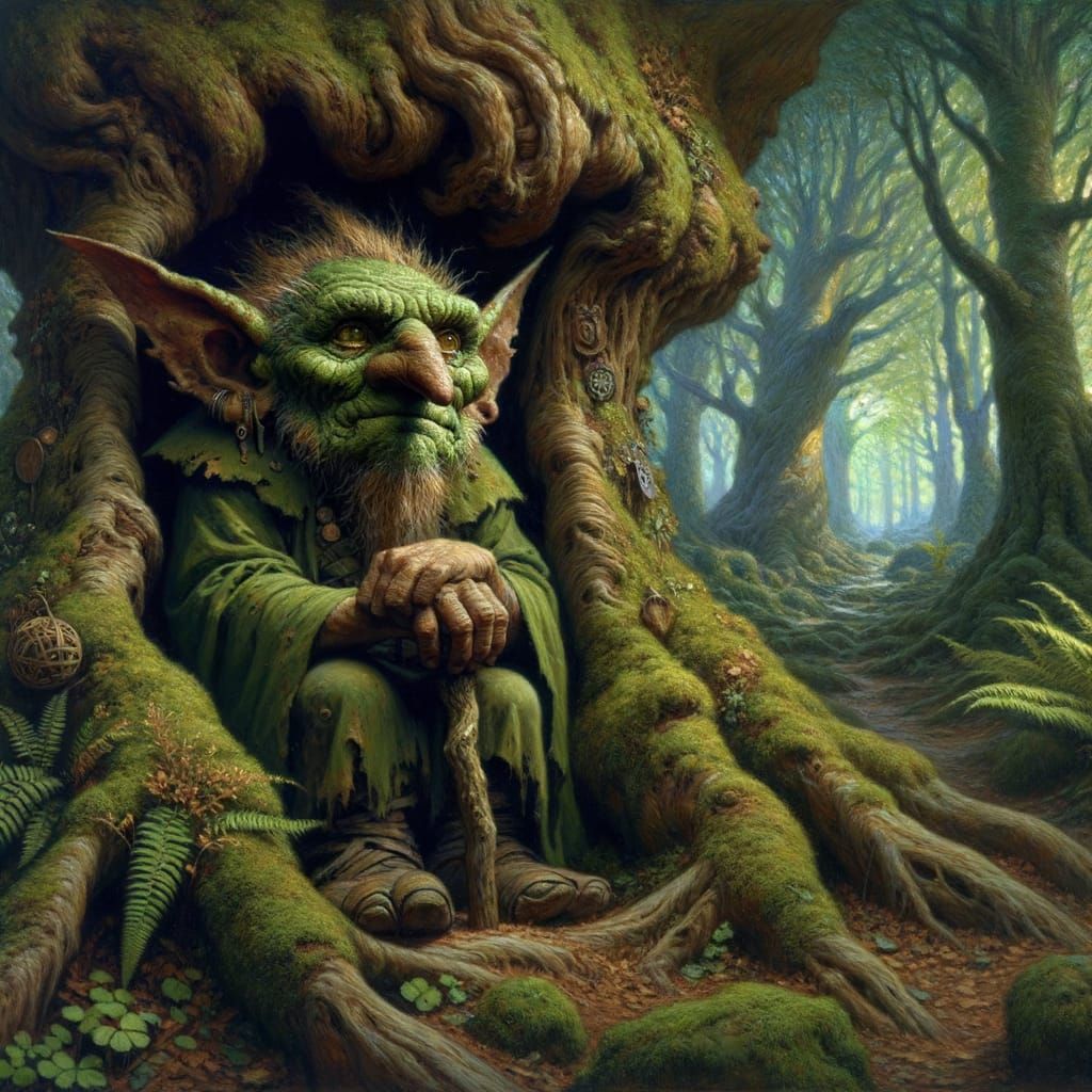 Goblin in Forest as Oil Painting