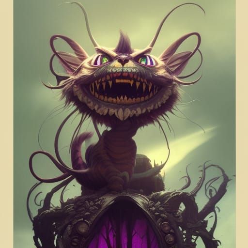 Hyperdetailed Cheshire Cat in Dark Fantasy Style