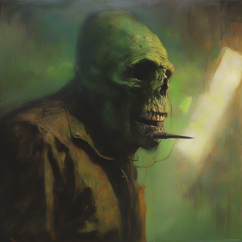 Nightmarish Dentist with Drill in Impasto Gouache