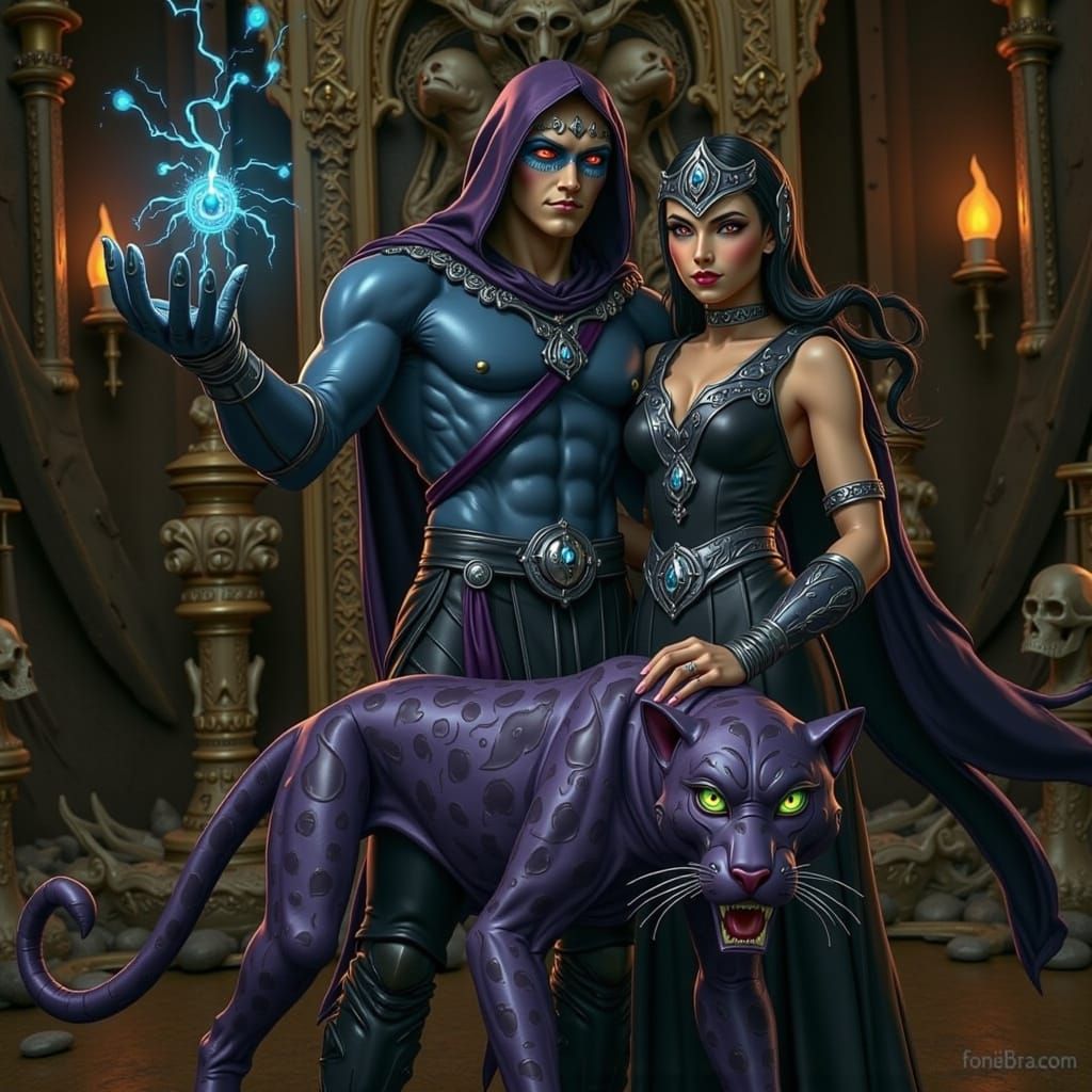 Skeletor on Bone Throne with Evil-Lyn and Panthor