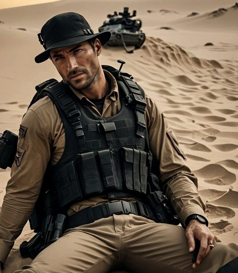 Tactical Recon Leader Lounging in Cinematic Style