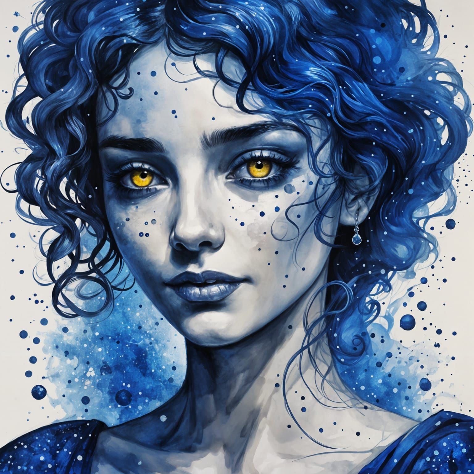 Ink Drawing of Woman Crying Glitter Tears