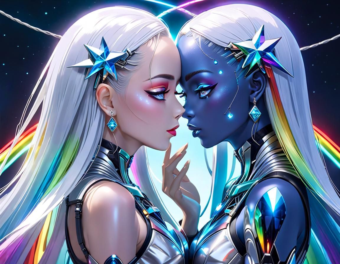 Two Girls Kissing: Alien Beauty in Cosmic Embrace