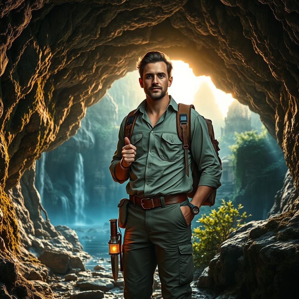 Explorer Enters Glittering Geode Cave to Forgotten Temple