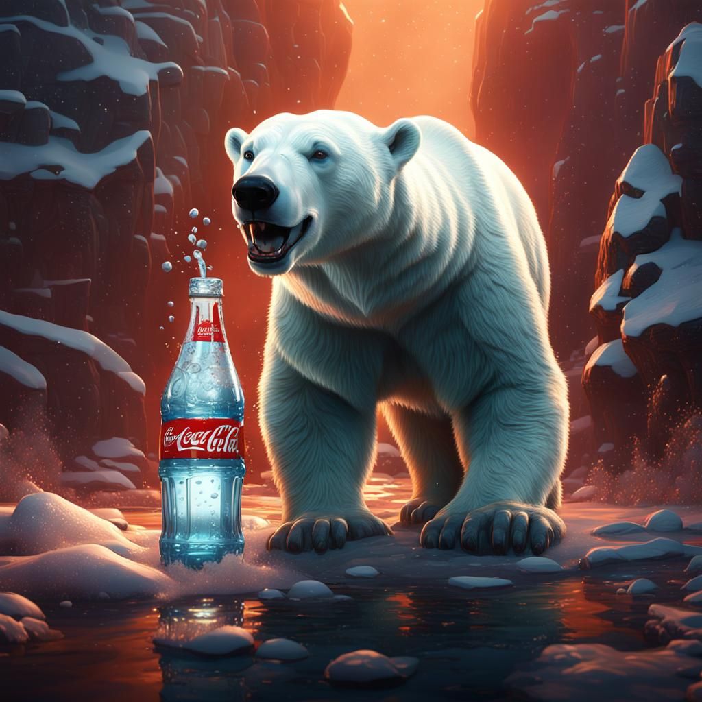 Polar Bear Enjoys Coke: Detailed Matte Painting